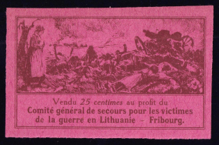 1916 25c Fribourg, In Favor of the Main Committee for Aid to War Victims in Lithuania, Issued in Switzerland (Imperforated)