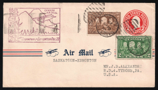 1928 Canada, First Flight Airmail cover, Saskatoon - Edmonton, franked by Mi. 104, 119