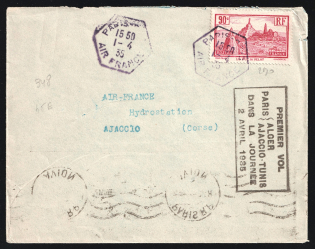 1935 France, First Flight, Airmail cover, Paris - Ajaccio, franked by Mi. 286