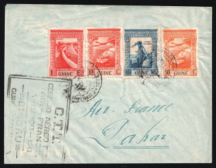 1947 Guinea, First Flight Airmail cover, Bolama - Dakar (Senegal), franked by Mi. 235, 236, 241, 243