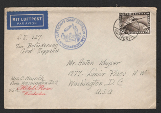 1929 (31 Jul) Germany, Graf Zeppelin airship airmail cover from Friedrichshafen to Washington (United States), Flight to North America 1929 'Friedrichshafen - Lakehurst' (Sieger 27 A, CV $100)