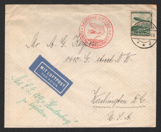 1936 (3 May) Germany, Hindenburg airship airmail cover from Meiningen to Washington (United States), 1st flight to North America 'Frankfurt - Lakehurst' (Sieger 406 C)