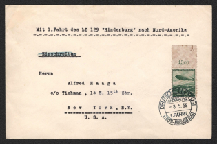 1936 (8 May) Germany, Hindenburg airship airmail cover from Frankfurt to New York (United States), 1st flight to North America 'Frankfurt - Lakehurst' (Sieger 407 C, CV $90)