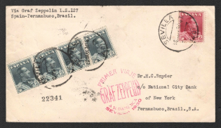 1930 (18 May) Spain, Graf Zeppelin airship airmail cover from Sevilla to Pernambuco (Brazil), 1st Flight to South America 'Sevilla - Pernambuco' (Sieger 58 Ab, CV $90)