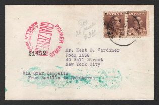 1930 (18 May) Spain, Graf Zeppelin airship airmail cover from Sevilla to New York (United States), 1st Flight to South America 'Sevilla - Lakehurst' (Sieger 58 B, CV $150)