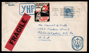 1954 (May) New York, 20th Anniversary of Famine in Ukraine, Underground Post, Cover from Toronto to Philadelphia