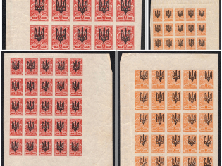 1918 Kiev (Kyiv) Type 3, Ukrainian Tridents, Ukraine, Blocks (MNH)