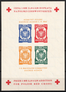 1945 Dachau - Allach, Poland, DP Camp, Displaced Persons Camp, Souvenir Sheet (Wilhelm Bl. 4 z B, CV $330)