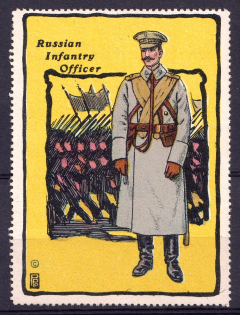Russian Infantry Officer, WWI Vintage Poster Stamp (MNH)