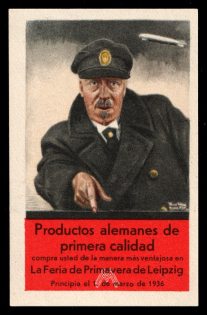 1936 'German Quality Goods' Zeppelin Hindenburg, Leipzig Spring Fair, Third Reich Propaganda, Stamp Label, Nazi Germany (Spanish, Rare, MNH)
