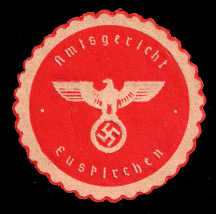 Euskirchen District Court, Swastika, Third Reich Propaganda, Mail Seal Label, Nazi Germany