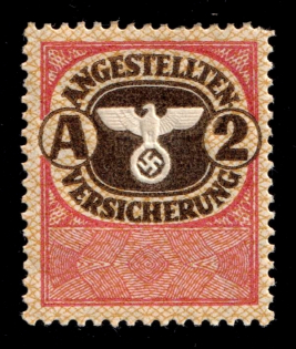 'A2' Employee Medical Insurance Stamp, Revenue, Swastika, Third Reich, Nazi Germany