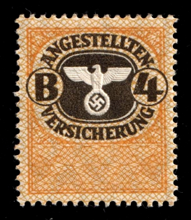 'B4' Employee Medical Insurance Stamp, Revenue, Swastika, Third Reich, Nazi Germany