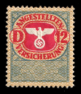'D12' Employee Medical Insurance Stamp, Revenue, Swastika, Third Reich, Nazi Germany