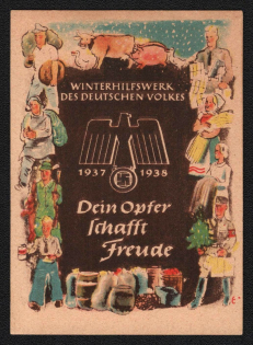 1937-38 'Winter Relief of the German People (WHW)' Issue, Swastika, Third Reich Propaganda, Label, Nazi Germany