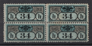 1899 34h Bukovina and Galicia, Judicial Fee, Russia, Block of Four