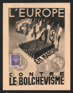 1942 International Exhibition 'Bolshevism against Europe', Paris, France, Anti-Soviet (Bolshevism) Propaganda, Card (Special Cancellation)