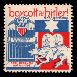 'Boycott Nazi Germany', United States, Anti-German Propaganda, Anti-Nazi Boycott Stamp (MNH)