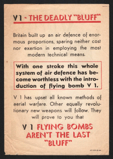 'VI-The Deadly 'Bluff'', WWII Germany, Anti-British Propaganda, Leaflet