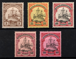 1901 South West Africa, German Colonies, Kaiser’s Yacht, Germany (Mi. 11, 15, 17 - 18, Signed)