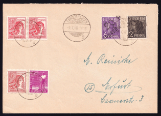 1948 (9 Jul) District 20 Halle Main Post Office, Sangerhausen Emergency Issue, Soviet Russian Zone of Occupation, Germany Cover to Erfurt