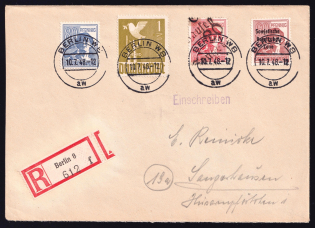 1948 (10 Jul) District 20 Halle Main Post Office, Sangerhausen Emergency Issue, Soviet Russian Zone of Occupation, Germany, Registered Cover from Berlin