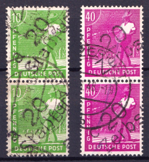 1948 District 20 Halle Main Post Office, Stassfurt, Zerbst Emergency Issues, Soviet Russian Zone of Occupation, Germany, Pairs (Canceled)