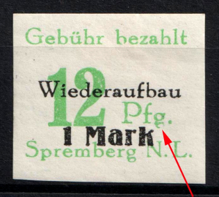 1946 12pf Spremberg (Lower Lusatia), Germany Local Post (Mi. 22 III, Broken 'g' in 'Pfg', Print Error, Unofficial Issue, CV $30)