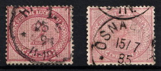 1875-1900 2m German Empire, Germany (Mi. 37 c, 37 e, Canceled, CV $30)