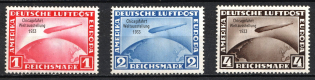 1933 Airmail, Zeppelins 'Chicagofahrt Weltausstellung', Third Reich, Germany (Mi. 496 - 498, Signed, Full Set, CV $1,560)