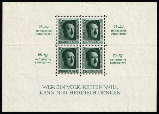 1937 Third Reich, Germany, Souvenir Sheet (Mi. Bl. 11, CV $120)