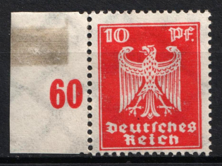 1924 10pf Weimar Republic, Germany (Mi. 357 y, Plate Number '60', CV $30)