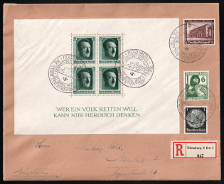 1937 Third Reich, Germany, Registered Cover from Nuremberg (Mi. Bl. 7, Special Cancellation, Unpriced, CV $+++)