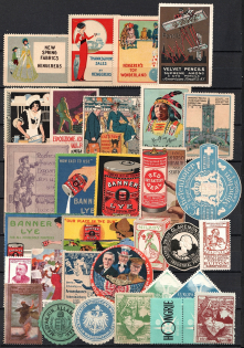 United States, Europe, Stock of Cinderellas, Non-Postal Stamps, Labels, Advertising, Charity, Propaganda (#109A)