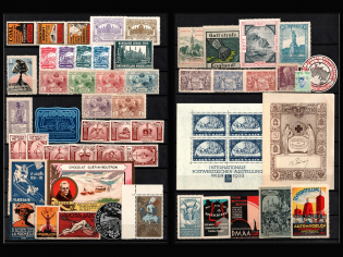 Europe, Canada, Stock of Cinderellas, Non-Postal Stamps, Labels, Advertising, Charity, Propaganda, Full Sheets (#137)