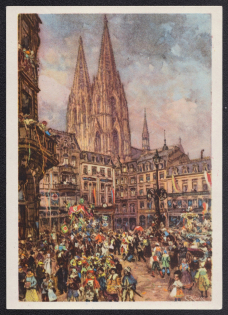 1939 For the Kolner Carnival, Third Reich, Germany, Postal Card (Green Stamp)