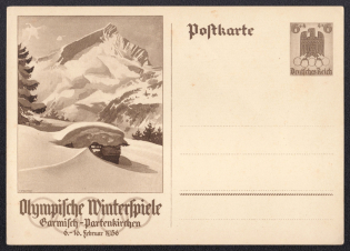 1935 Winter Olympic Games in Garmisch-Partenkirchen, Third Reich, Germany, Postal Card