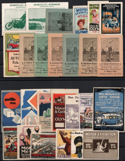 "Auto Show, Cars, Motocycles, Airplanes, United States, Germany"", Stock of Cinderellas, Non-Postal Stamps and Labels, Advertising, Charity, Propaganda (#209A)"