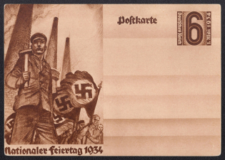 1934 Worker, Chimneys and Flags, Third Reich, Germany, Postal Card
