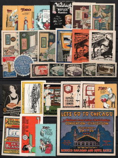 Germany, United States, Stock of Cinderellas, Non-Postal Stamps, Labels, Advertising, Charity, Propaganda (#245A)