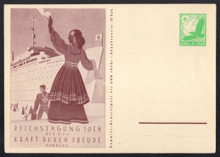 1938 Reich Conference, 'Strength Through Joy' (Kraft durch Freude), Hamburg, Third Reich, Germany, Postal Card