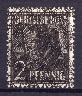 1948 2pf British and American Zones of Occupation, Germany (Mi. 36 II DD, DOUBLE Overprint, Print Error, Signed, MNH)