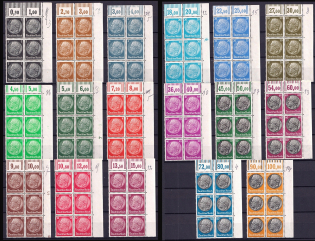 1933-36 Third Reich, Germany, Blocks (Mi. 512 W OR - 528 W OR, Corner Margins, Plate Numbers, Full Set, CV $760, MNH)