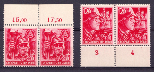 1945 Third Reich, Last Issue, Germany, Pairs (Mi. 909 - 910, Plate Numbers, Margins, Full Set, CV $230, MNH)