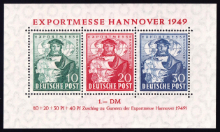 1949 British and American Zones of Occupation, Germany, Souvenir Sheet (Mi. Bl. 1 a, CV $140, MNH)