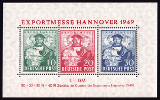 1949 British and American Zones of Occupation, Germany, Souvenir Sheet (Mi. Bl. 1 a, CV $140, MNH)