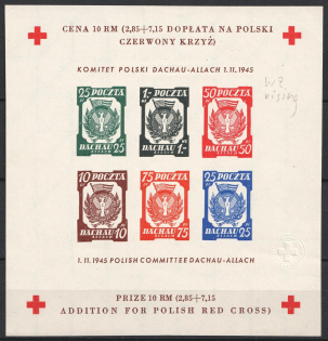 1945 Dachau - Allach, Poland, DP Camp, Displaced Persons Camp, Souvenir Sheet (Wilhelm Bl. 5 b y B, CV $60)