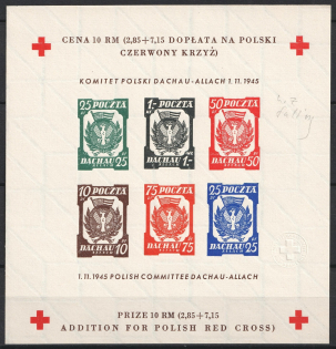 1945 Dachau - Allach, Poland, DP Camp, Displaced Persons Camp, Souvenir Sheet (Wilhelm Bl. 5 b z B, CV $60)