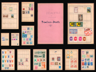 France, Belgium, Europe, Stock Book of Cinderellas, Non-Postal Stamps, Labels, Advertising, Charity, Propaganda, Collection (#423)