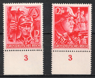 1945 Third Reich, Last Issue, Germany (Mi. 909 - 910, Plate Number '3', Full Set, CV $120, MNH)